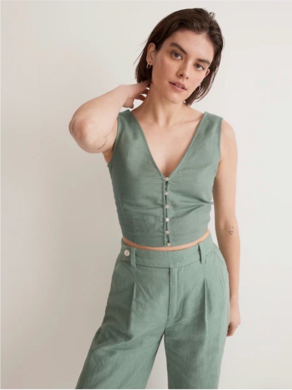 NWT Madewell Linen Gwen Crop Vest Top 6